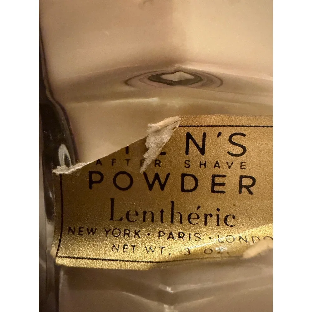 Vtg 40s Lentheric Mens After Shave Powder Glass Bottle Art Deco 3oz Collectible